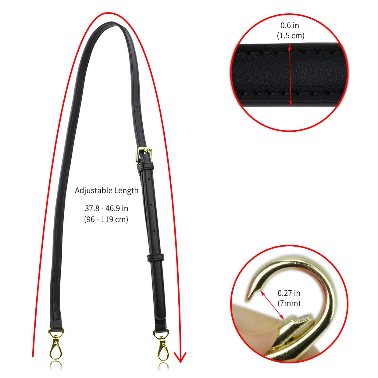 Allzedream Leather Purse Strap Replacement Crossbody Handbag Long Adjustable (Black)