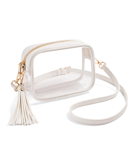 Yarnic Clear Bag Stadium Approved, PVC Transparent Crossbody Purse for Concert Sports Event Small Women Bags with Adjustable Shoulder Strap (White)