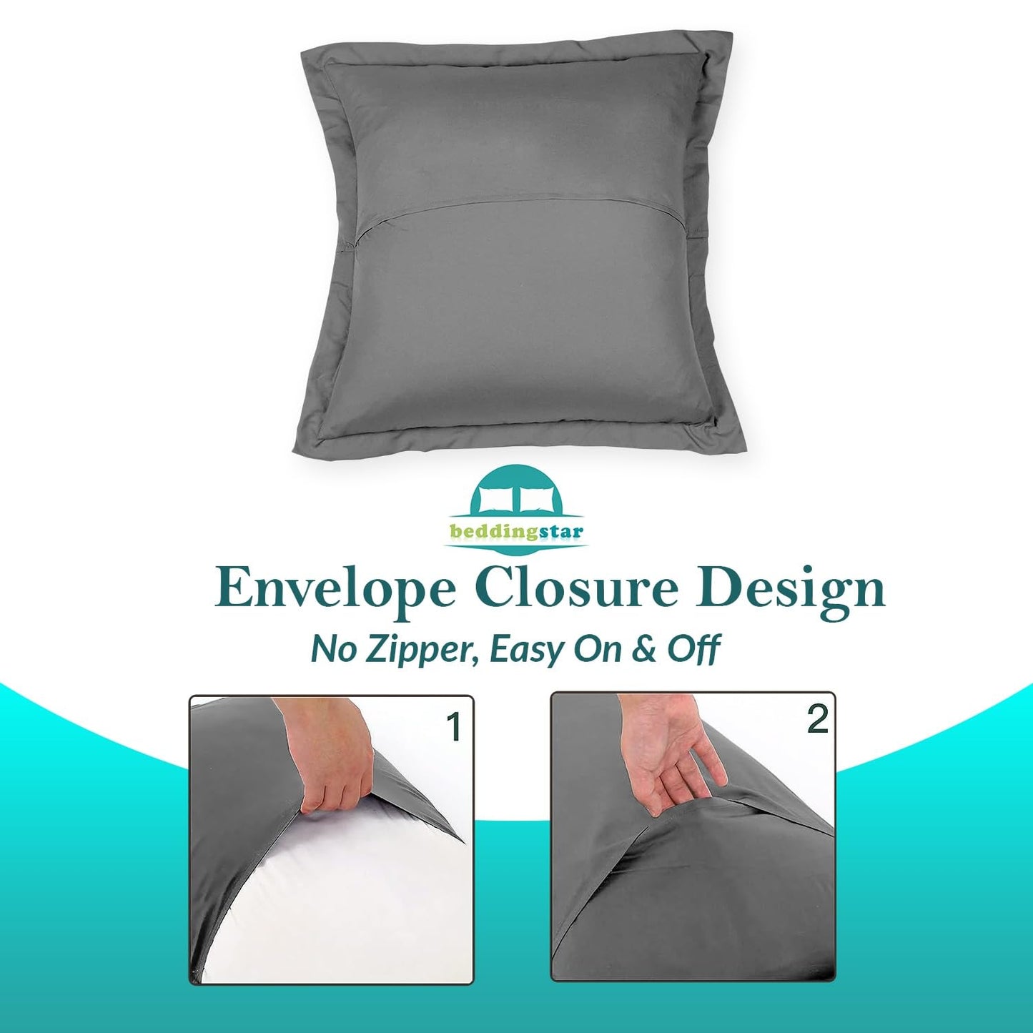 Euro Sham Covers 26x26 Set of 2 Dark Grey 600 Thread Count 100% Egyptian Cotton Pack of 2 Euro 26x26 Pillow Covers Cushion Cover Cases Soft Skin Friendly European Size Decorative Square Pillow Shams