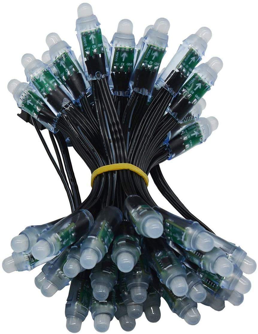 WESIRI WS2811 Diffused Digital RGB LED Pixel Lights Individually Addressable Round DIY LED Pixels Module IP68 Waterproof Black Wire DC12V 50pcs/Set