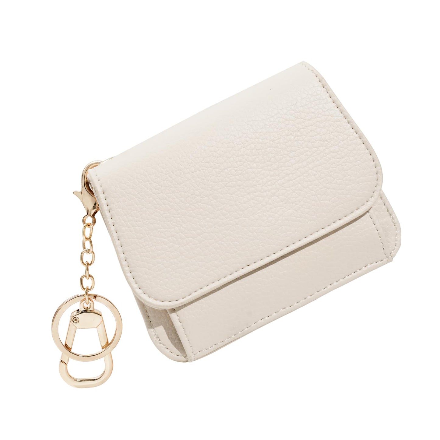 Sunpour Women Small Wallet RFID Blocking Slim Wallet with Coin Pocket Tri-Fold Credit Card Holder with ID Window and Keychain(Beige)