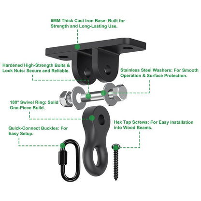 SELEWARE 2000LB Capacity Heavy Duty Swing Hangers, 2 Pack Black Cast Iron Porch Swing Hangers Kit with Screws for Wooden Sets Porch Patio Playground Yoga Hammock Chair Heavy Bag Indoor & Outdoor Use