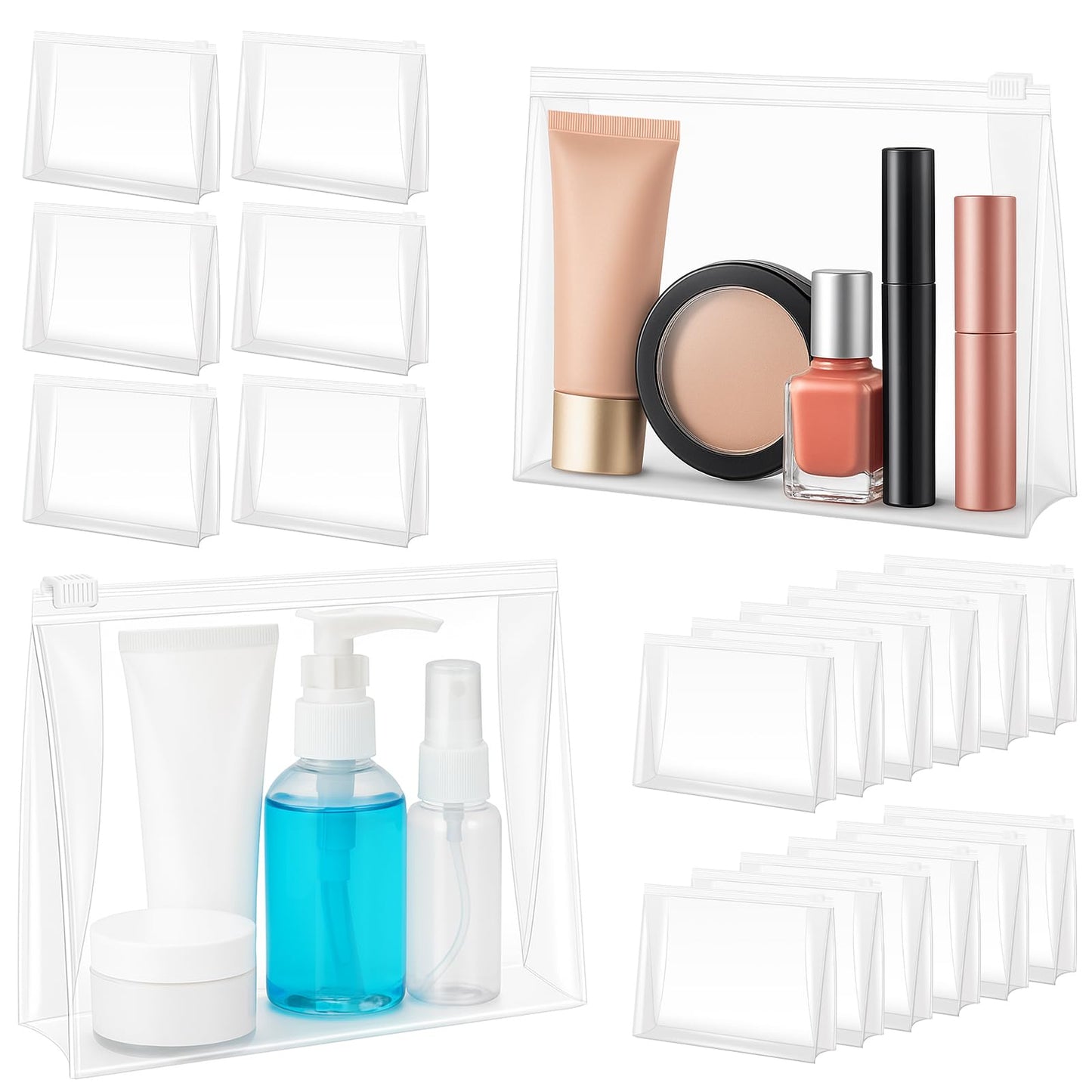 Circloophs Mini Clear Makeup Bag, 30 Pack Small Cosmetic Bags with Zipper TSA Approved Travel Bags Bulk for Toiletrie Plastic EVA Water-resistant Reusable Pouche for Bathing Suit Bikini, 6"x 5"x 1.5"