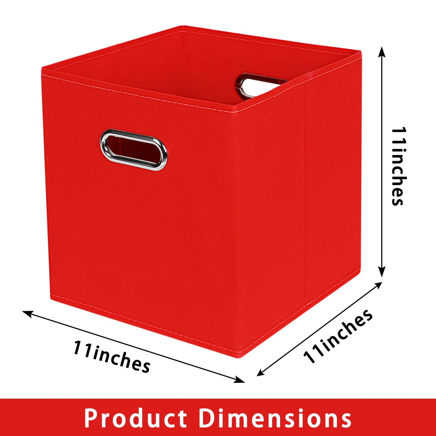 Yunkeeper Fabric storage bins Cubes, Fabric Cube Organizer with Handle, Foldable Cube Bins for Cloth or Accessary Storage, 11x11x11, Set of 3, (Red)