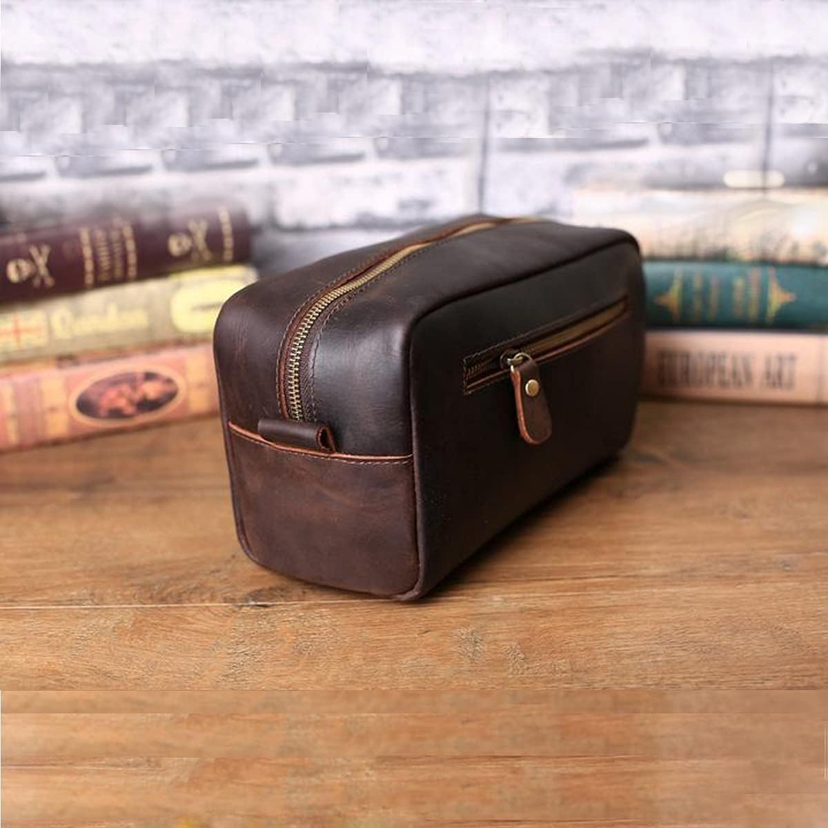 RC ROCKCOW Genuine Leather Toiletry Bag for Men Travel Shaving Dopp Kit-Large Cosmetic Bags Toiletries Bathroom Organizer