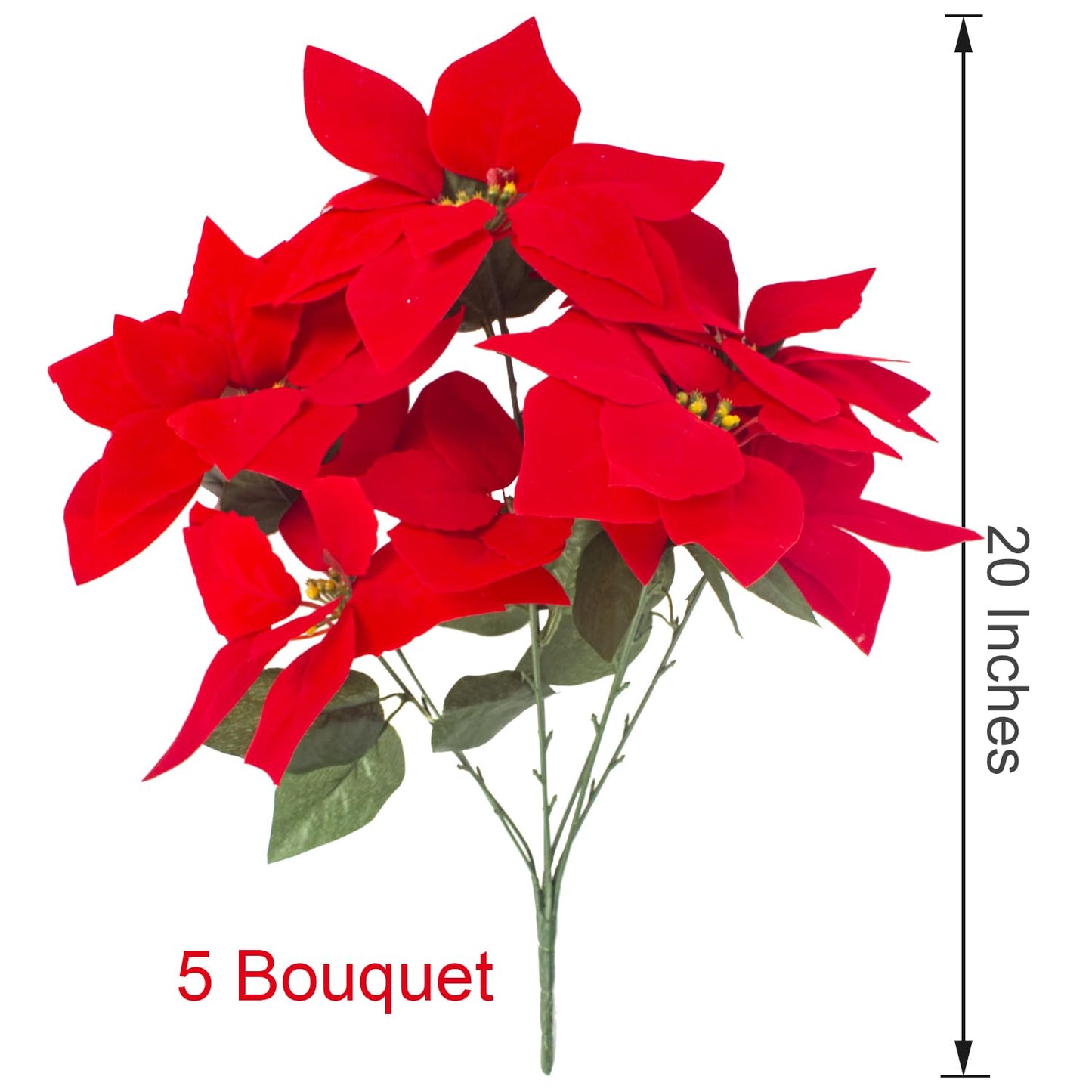 Grunyia 5 Artificial Poinsettia Flowers Bouquet Christmas 7 Heads 19.6”Faux Red Poinsettia Bush Fake Flowers for Home Porch Xmas Tree Garden Indoor Outdoor Office Christmas Decorations
