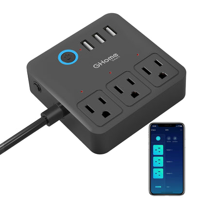 GHome Smart Plug Outlet Extender, USB Wall Charger with 3 Individual Smart Outlets and 3 Smart USB Ports, Works with Alexa Google Home, Surge Protector Plug Extender for APP Control,15A/1800W