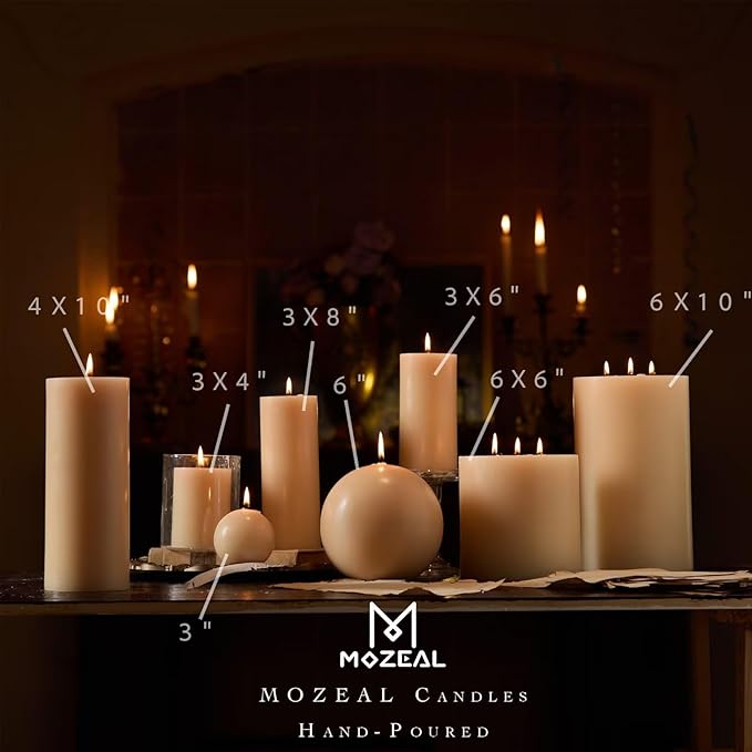 MOZEAL 3" x 4" Hand-Poured Unscented Beige Candle, Dripless Off White/Cream Pillar Candle Set of 3, Long Clean Burning, Approx 72 Hours Burn Time, Rustic Country Style, Home Decor