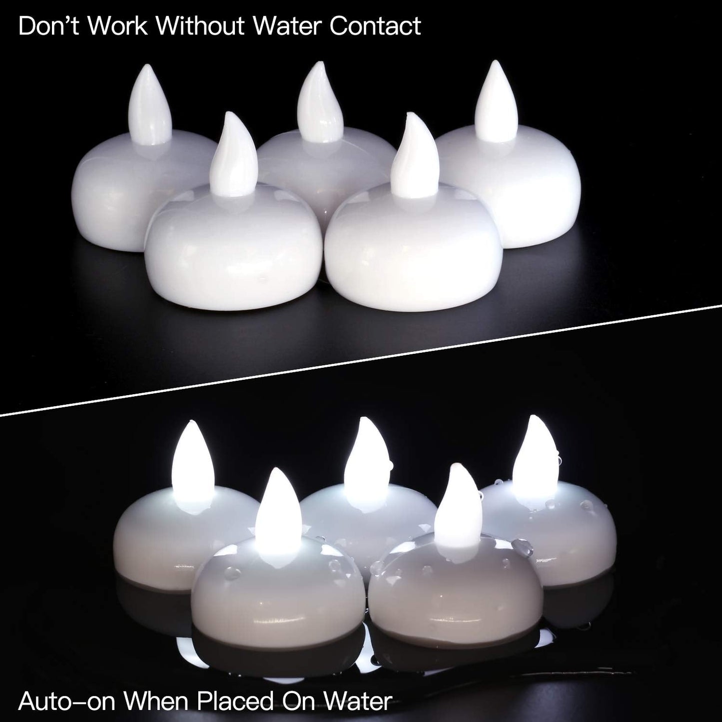 Novelty Place 12Pcs Waterproof Flameless Floating Tealights, LED Floating Candles Cool White Flickering Tea Lights - Battery Operated Candles Decoration for Wedding, Christmas, Party, Pool, Pond