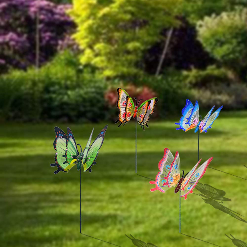 Giant Butterfly Garden Stakes Decorations Outdoor 3D Large Butterflies Lawn Decorative Yard Decor Patio Accessories Ornaments Gardening Art Christmas Whimsical Gifts (Pack of 4)