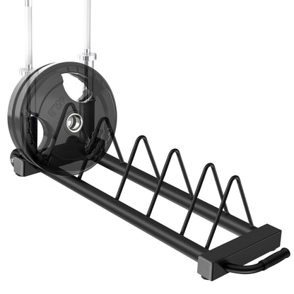 RitFit Horizontal Weight Plates Rack, Barbell Bumper Weight Plates Holder, Olympic Bar Storage Rack with Handle and Rolling Wheels, Black