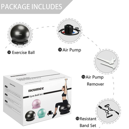 Yoga Ball Chair with 65cm Exercise Ball & 2 Resistance Bands, Stability Base for Home Office, Yoga, Pilates & Fitness, Balance Ball for Posture, Core Strength & Low Impact Workouts
