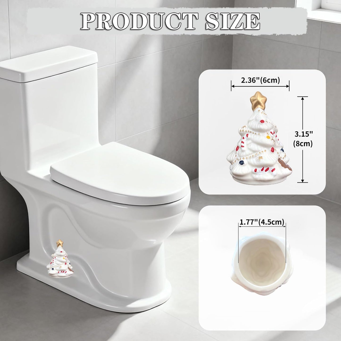 2Packs Christmas Tree Toilet Bolt Covers Decorative Tall Toilet Bolt Caps for Christmas Bathroom Decor, Toilet Caps for Bottom of Toilet, Ceramic Toilet Screw Cover Caps, Easy Installation (White-A)
