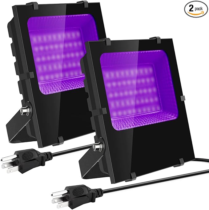 200W LED Black Lights Outdoor - IP66 Waterproof Black Light Flood Light UV Blacklight Floodlight 395nm Blacklights Spotlight UV Lights Lamp for Glow Party Large Space, Halloween Decor (2 Pack)