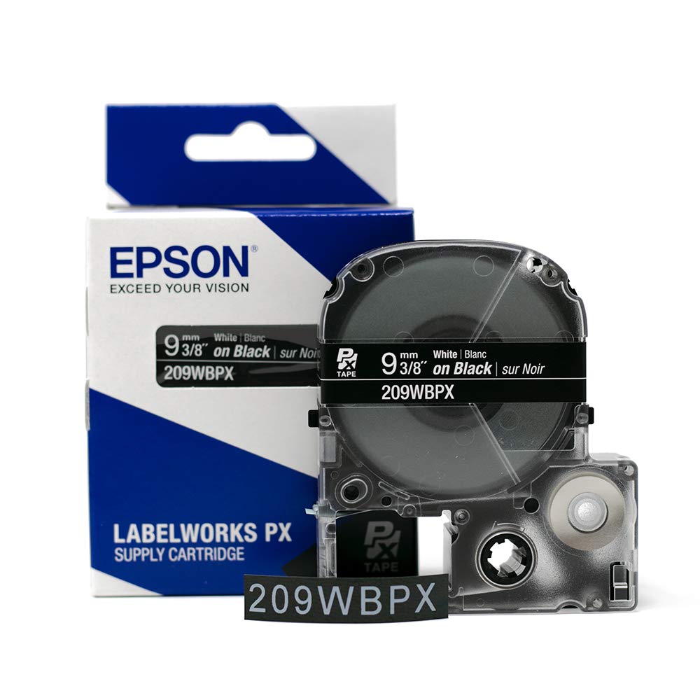 Epson LABELWORKS 209WBPX PET Tape Cartridge - White on Black Standard Industrial Label Maker Tape - 3/8" (9MM) Wide, 30 ft