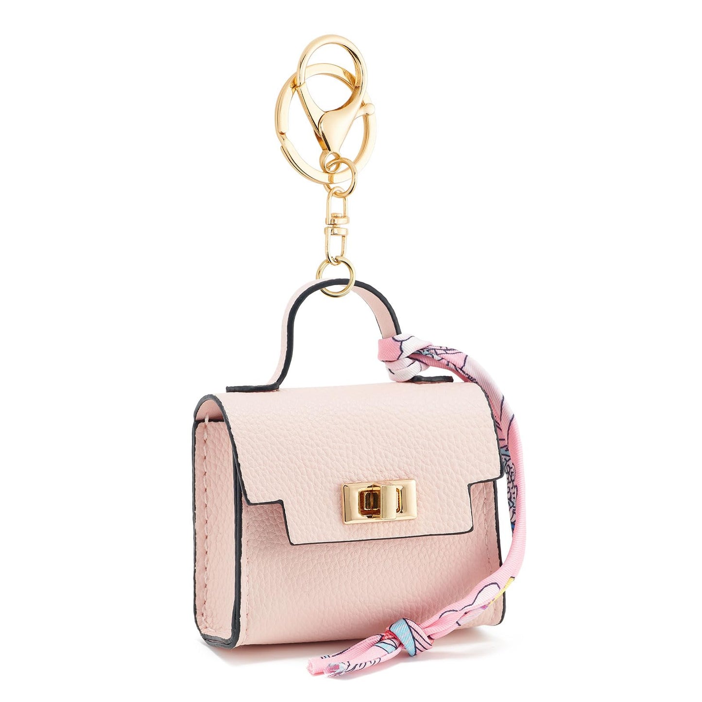 WOZEAH Mini Backpack Keychain for Women,Small Change Pouch Coin Purse Twist-lock with Key Headset Bag（Pink）