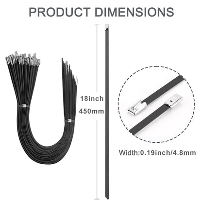 Aroono 100PCS 20inch Heavy Duty 304 Stainless Steel Zip Ties Self Locking, UV Resistant, 135lbs Strength, Black Epoxy Coated for Indoor/Outdoor Use