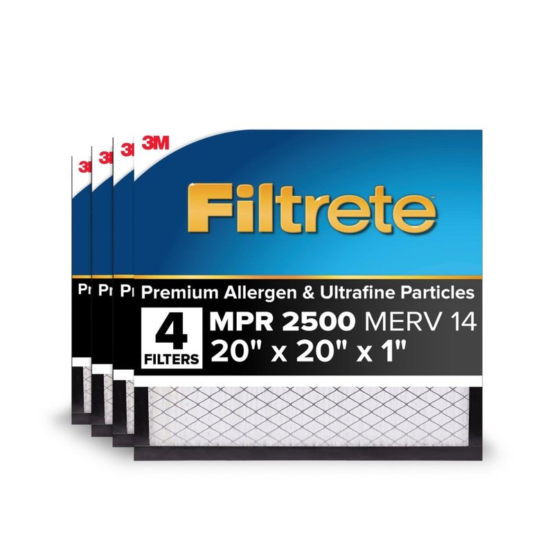 Filtrete 20x20x1 AC Furnace Air Filter, MERV 14, MPR 2500, High Performance Premium Allergen, Ultrafine Particles, Bacteria & Virus Filter, CERTIFIED Asthma & Allergy Friendly, 4-Pack