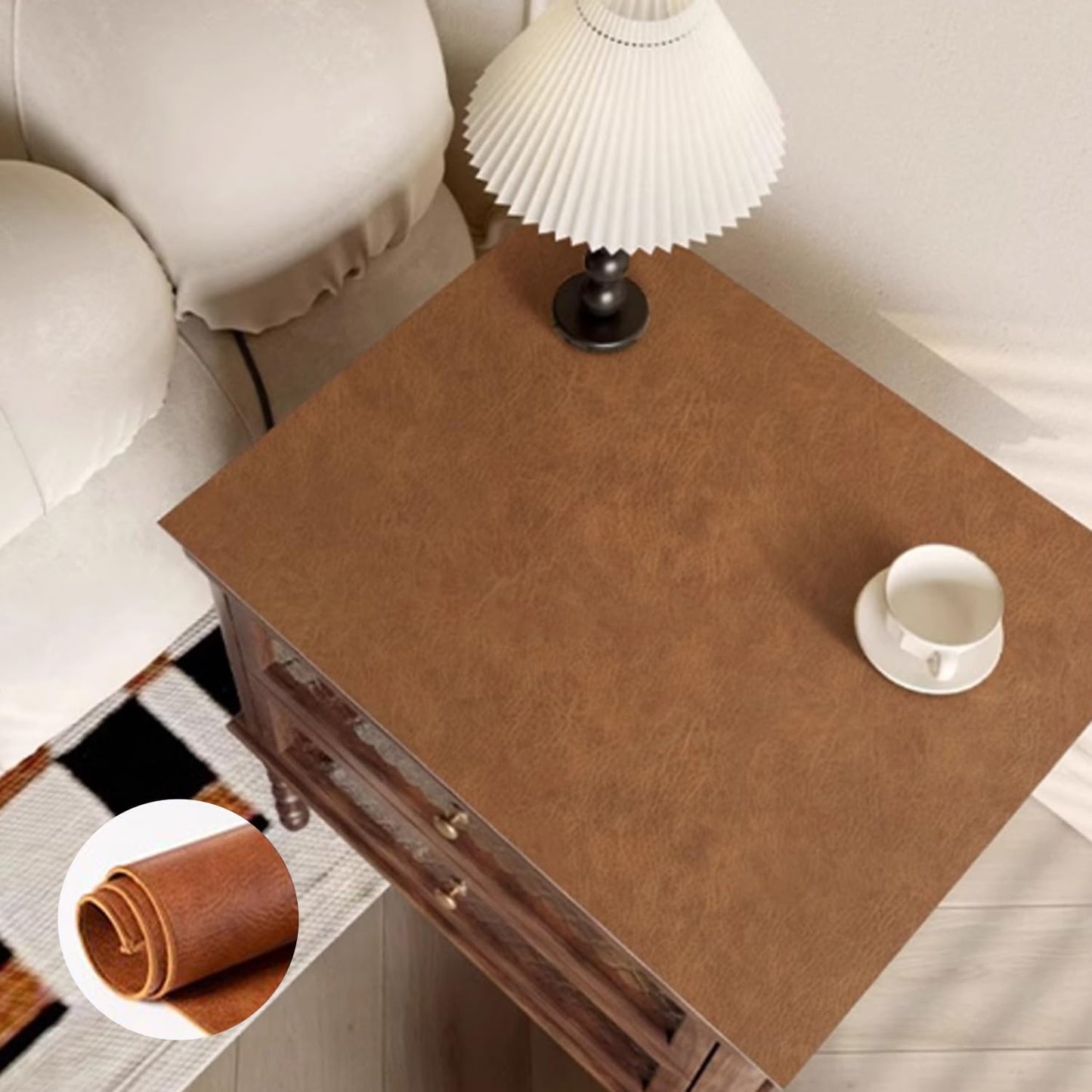 Leather Nightstand Cover 2.7mm Tablecloth Protector Solid Color Small Table Runner Coffee Table Mats Dustpoof End Tablecloth Bedside Dresser Cover Top for Kitchen Home Light Coffee 15.7 * 24 Inch