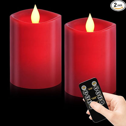 3" x 4" Red Flameless Candles - LED Pillar with Remote, Timer, Flickering, 600+ Hour Battery Life, Ideal for Christmas, Halloween, and Indoor Decor (Red, 3"*4"-2pcs)