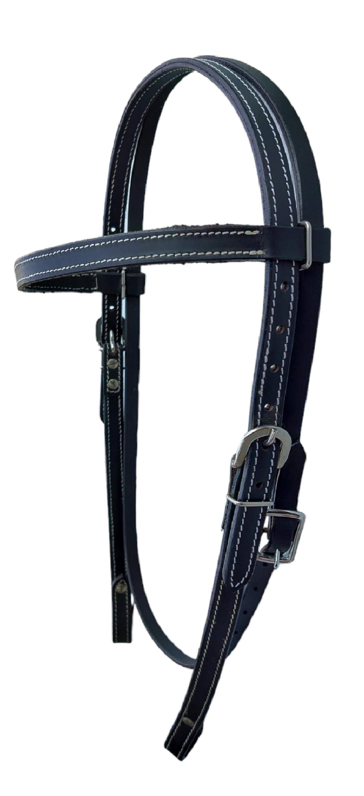 WEMBILS Western Leather Latigo Browband Headstall for Horses Double Stitched Black Horse Bridle for Trail Riding Durable Equine Supplies Equestrian Gifts(Black)