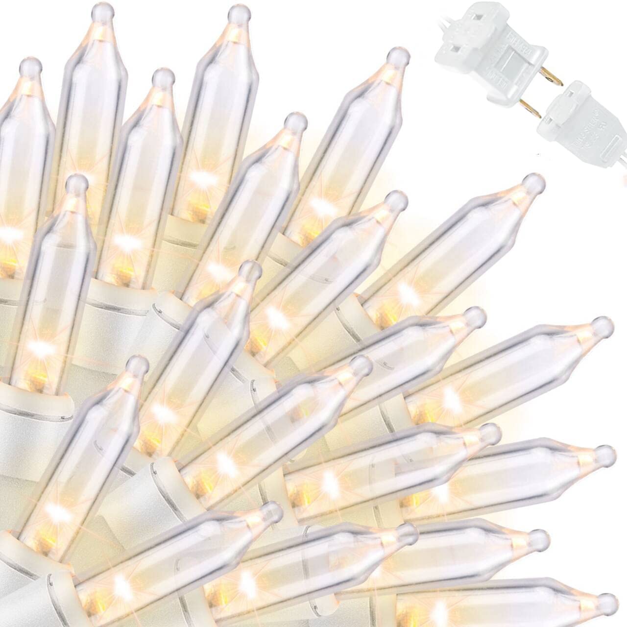 LAMPHOME 100 Count Clear Christmas String Lights, 19.6ft White Wire Fairy Lights, UL Certified Waterproof Indoor & Outdoor String Lights for Xmas Tree, Patio, Wedding, Mother's Day Decor