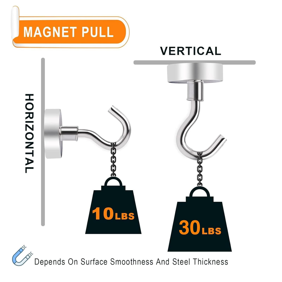 MIKEDE N52 Magnetic Hooks, Silver, 6 Pack