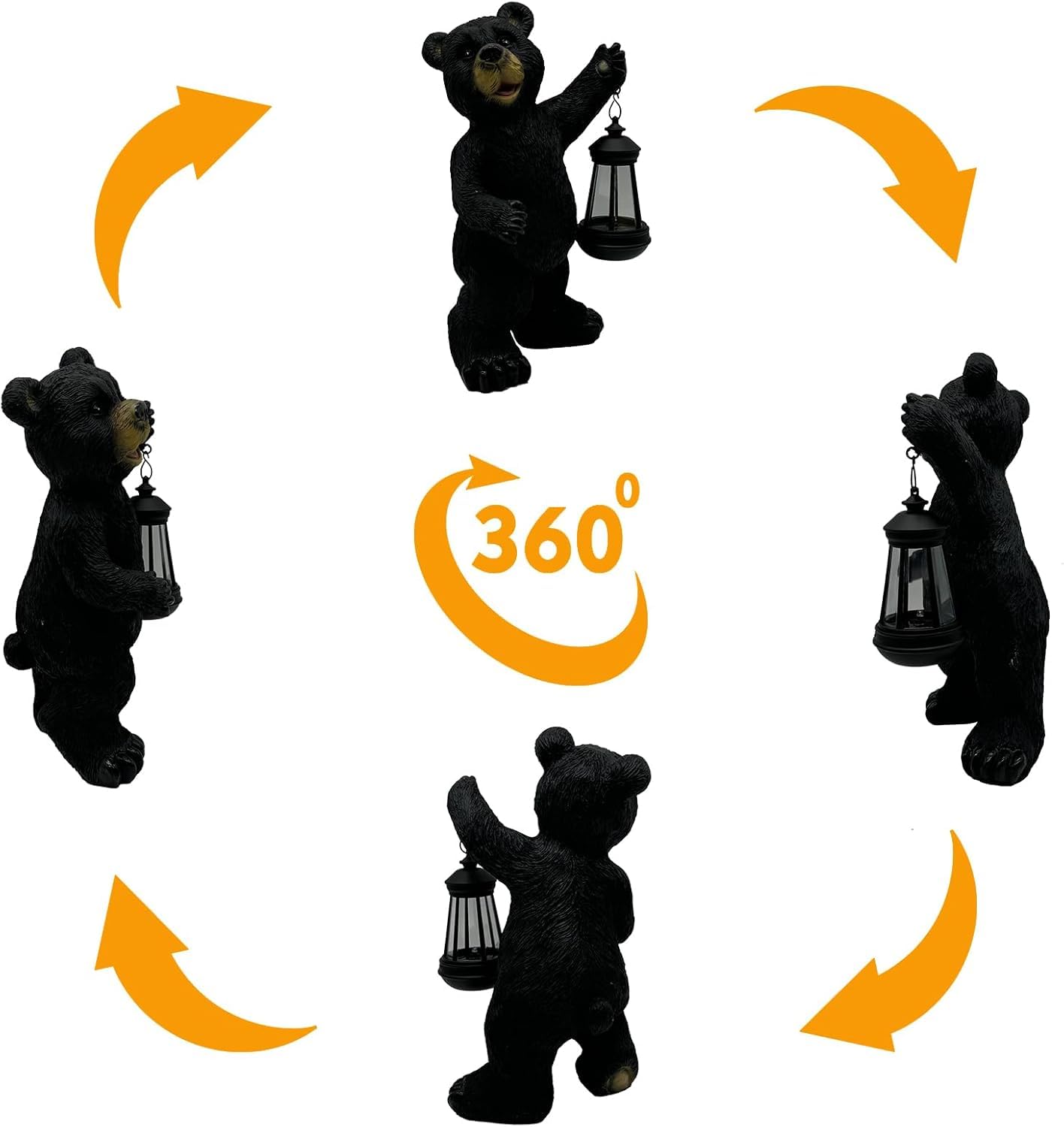xin ming Solar Black Bear Garden Statue -14" ResinFigurine with Solar LED Lantern, Auto On/OffWaterproof Decor, Dual Use Indoor OutdoorLight for Patio Yard Porch