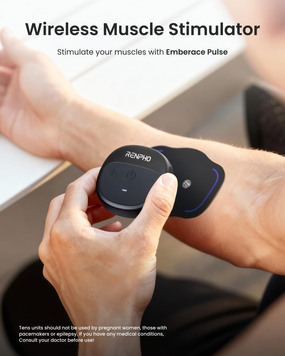RENPHO Wireless TENS Unit Muscle Stimulator, Portable EMS Muscle Stimulator Machine, Rechargeable TENS Machine Muscle Relaxer for Back, Waist, Shoulders, Legs, 4 Gel Electrode Pads