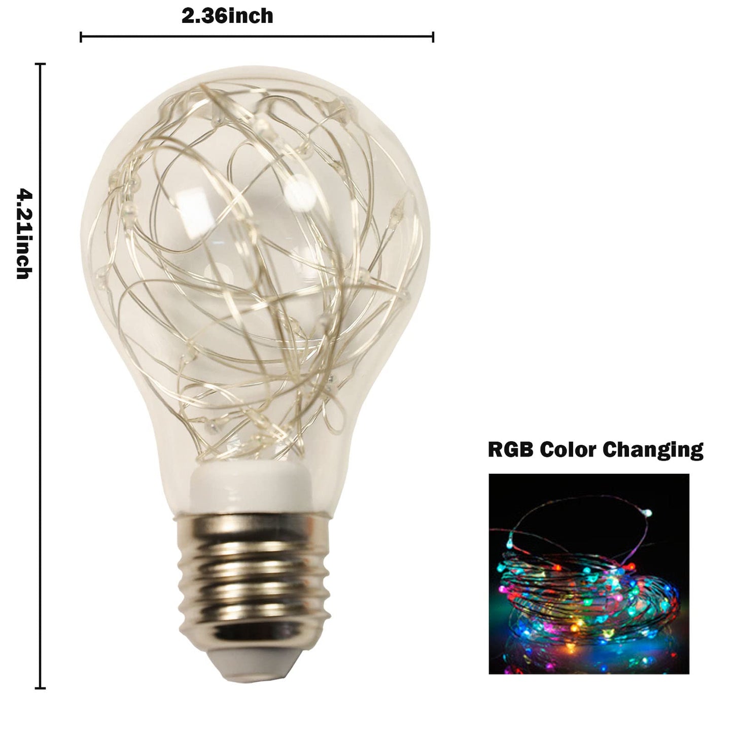 HOWORR 2W RGB Color Changing LED Fairy Light Bulbs, 15W Equivalent Cute Light Bulbs for Pendant Light Fixtures, Bedroom, Living Room, Christmas, Wedding, E26 Base