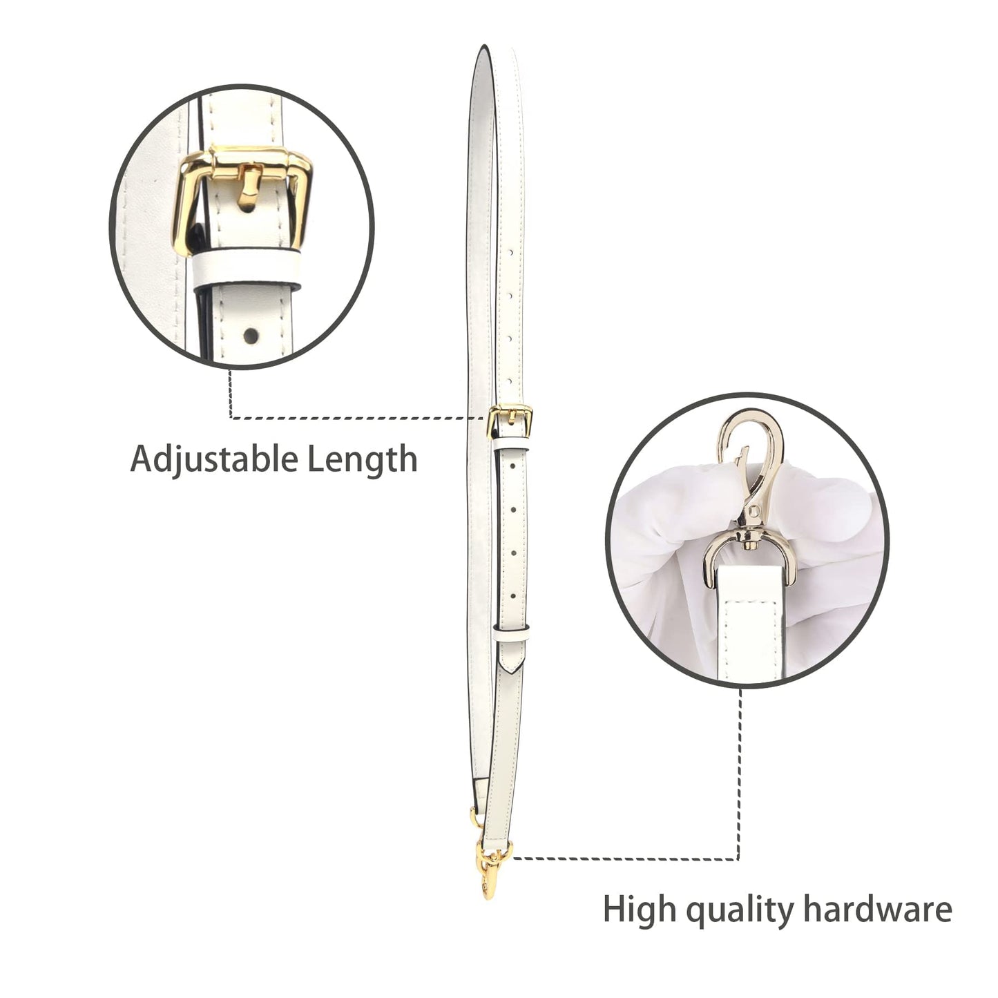 GOXTECH GOXTECHGenuine Leather Purse Strap Replacement Crossbody Handbag Long Adjustable（White-shoulder strap