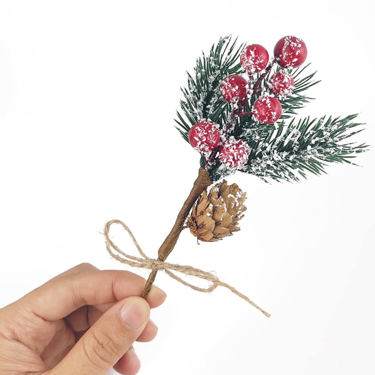 TIHOOD 20PCS 8inch Artificial Christmas Floral Picks, Red Fake Berry Picks Stems, Pine Branches with Pinecones Holly Leaves for Vase Floral Arrangement Wreath Winter Holiday Season Decor Crafts