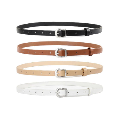 HOTWILL 4 Pack Women Skinny Belts for Jeans Dress Thin Waist Belt for Ladies Silver Buckle A Black Beige Brown White Medium