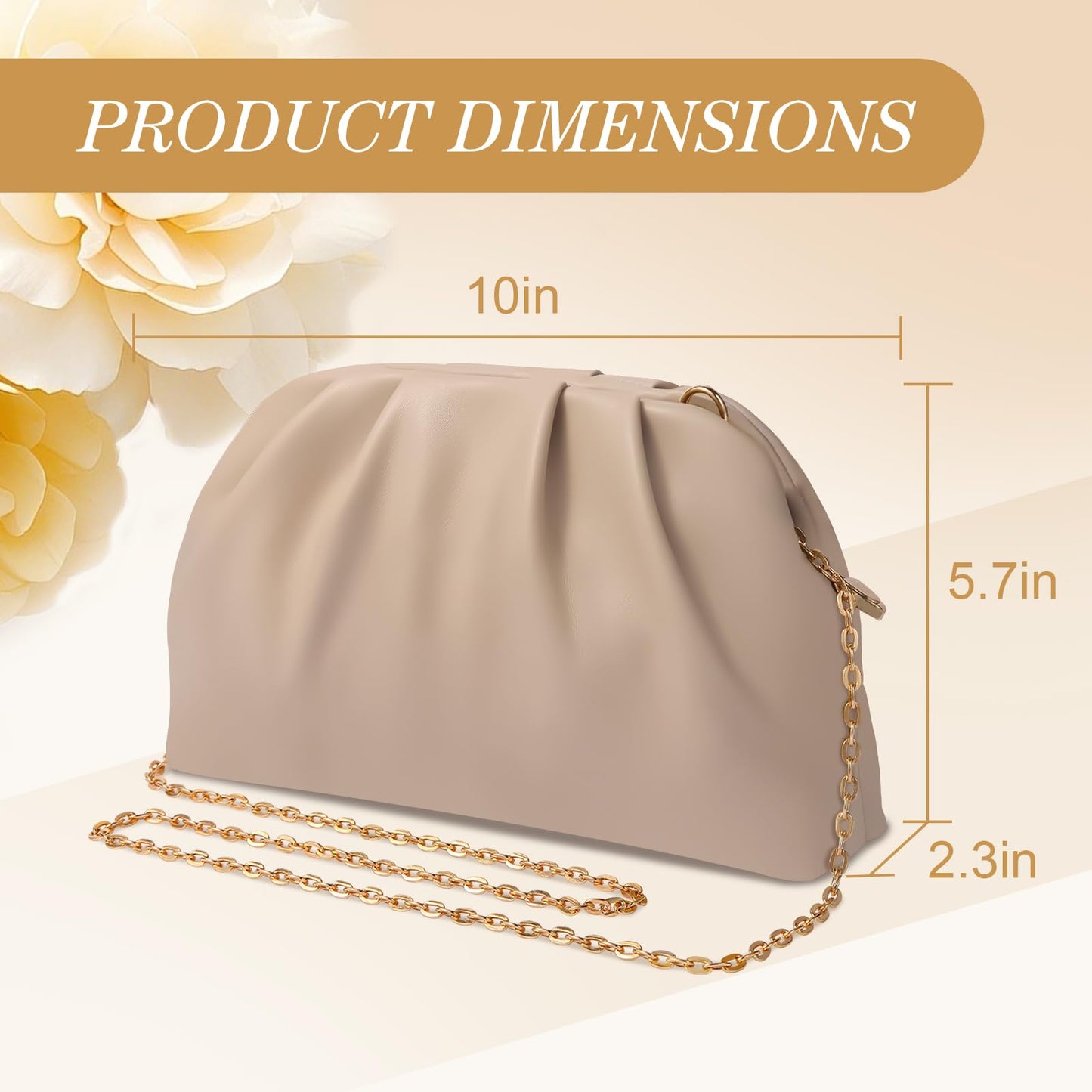 lovyoCoCo Clutch Purse for Women Soft Pleated PU Wedding Clutch, Elegant Evening Bag for Galas, Proms,Cocktail Parties (Nude)