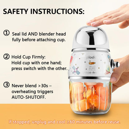Baby Food Maker Mini Cute and Small Food Processor Puree Blender Grinder Chopper 1.2 Cup Glass Bowl with 6 Blade Electric (Spaceman-White(One Bowl))