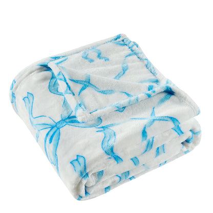 Blue Bow Throw Blanket – 50x60 Inch Soft Fleece Blanket for Girls and Women, Coquette Aesthetic Room Decor for Bed, Couch, Chair, Preppy Bedroom or Gift, Cute Pink Bow Decor Blanket