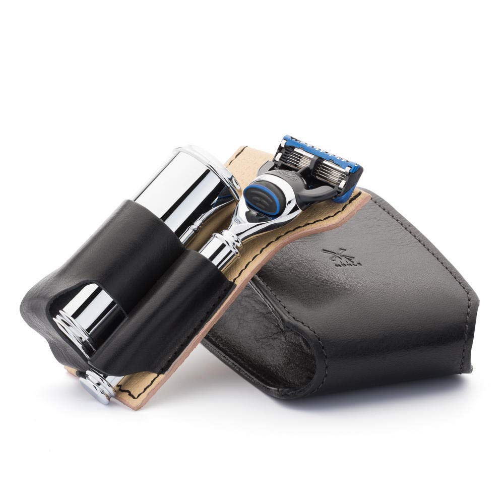 MÜHLE Travel Florentine Leather Silvertip Fibre 5-Blade Razor Luxury Shaving Kit