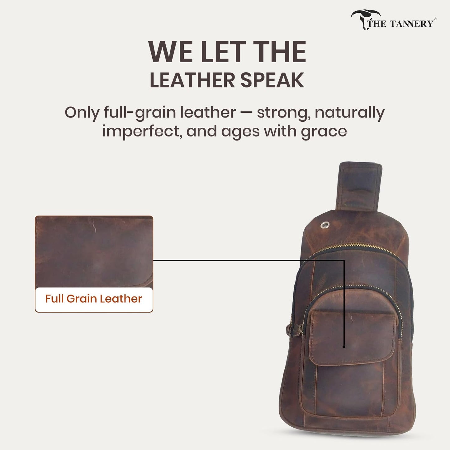 The Tannery Handmade Buffalo Leather Multipurpose Travel Hiking Crossbody Chest Backpack with Adjustable Shoulder Strap, Thanks Giving (Dark Brown, Large)