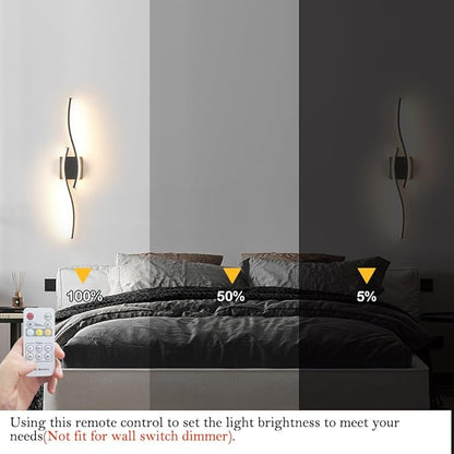 Modern Hardwired Wall Sconce Set of 2, LED Black Wall Light with Remote Control, RC Dimmable LED Wall Light Indoor, Wall Decor for Hallway Bedroom Living Room TV Wall, 27.56" in, Timer, Memory