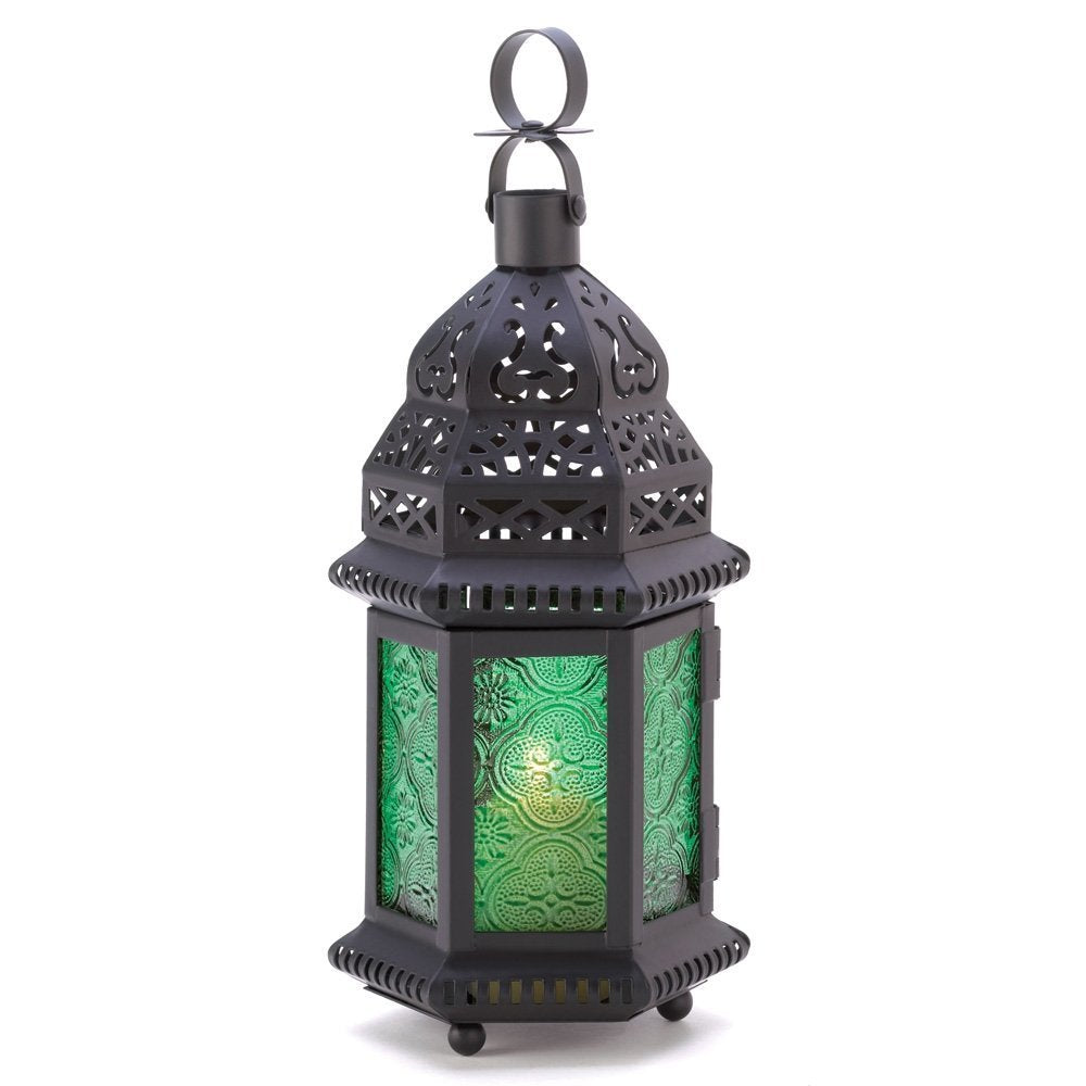 Gifts & Decor Green Glass Moroccan Candle Holder Hanging Lantern