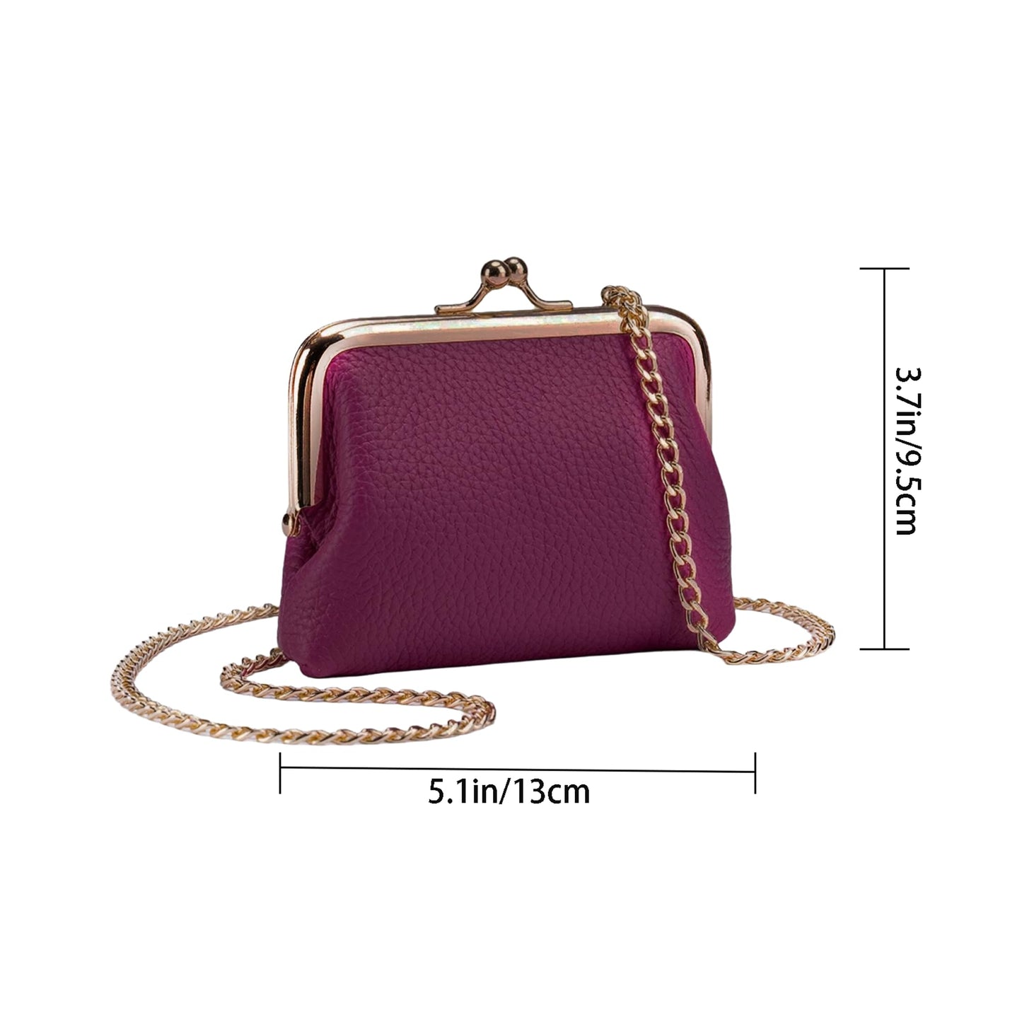 Cute Small Coin Purse & Credit Card Holder for Women Fashion Crossbody Chain Wallet Leather Coin Pouch Change Purse for Cash Key (Magenta)