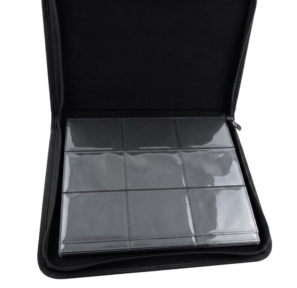 Trading Card Binder Album 9 Pocket, 351 Capacity Card Organizer with Zipper, Side Loading Double-Sided Sleeves, Waterproof PU Leather Card Collection Binder for TCG, MTG, Sports Cards