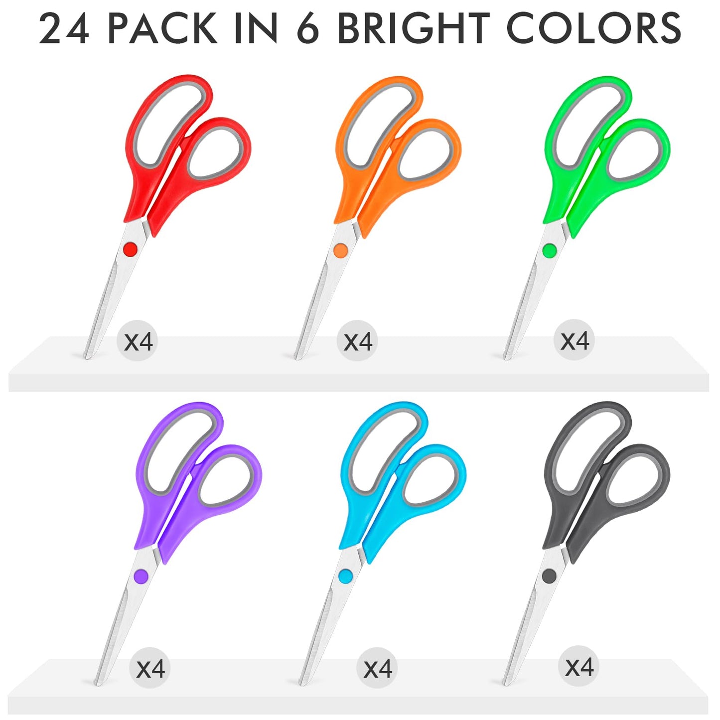 24 Packs Scissors Bulk, 8 Inch Scissors All Purpose Sharp Sewing Fabric Shears for Office Home School Supplies, Middle/High School Student Teacher Classroom Craft Scissor, Comfort Right/Left Handles