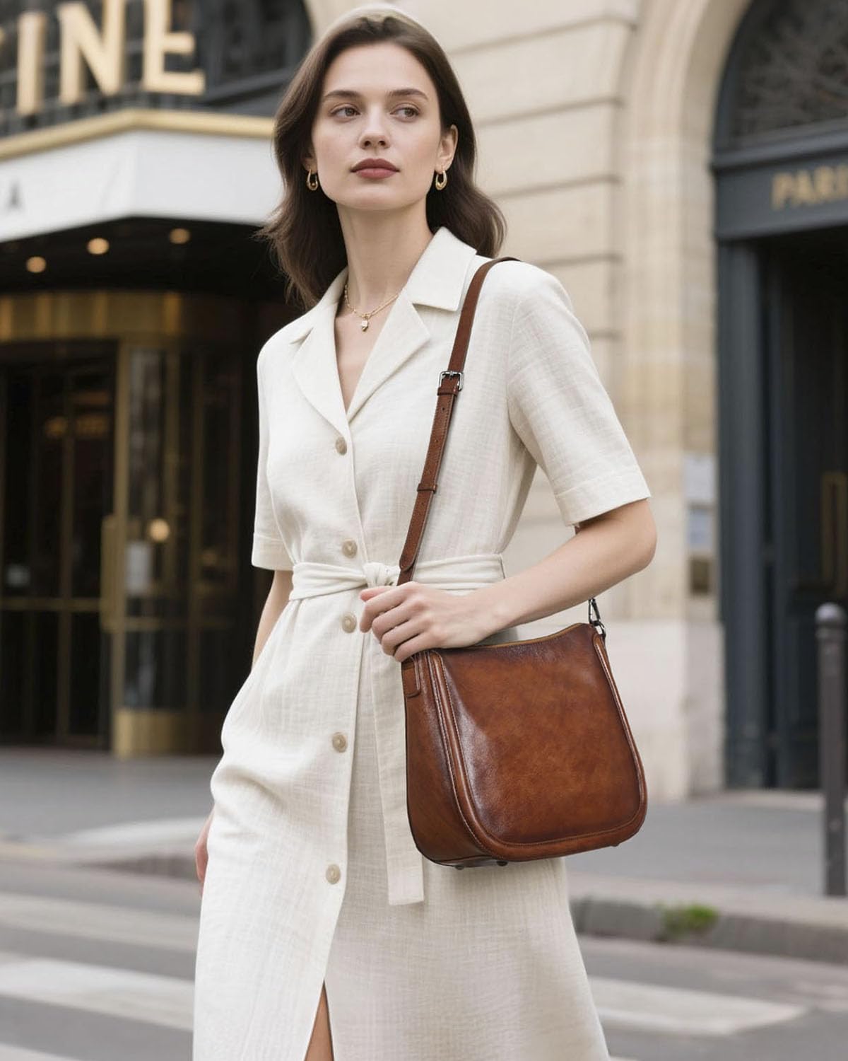 COOLCY Real Leather Crossbody Bags for Women Handbags Ladies Hobo Shoulder Purse Vintage Satchel Cross Body bag with 2 straps