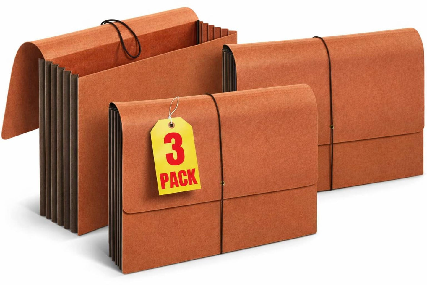 1InTheOffice Expanding File Folder with Flap and Cord Closure, 5-1/4" Expansion, Letter Size, Wallet Redrope, 3 Pack
