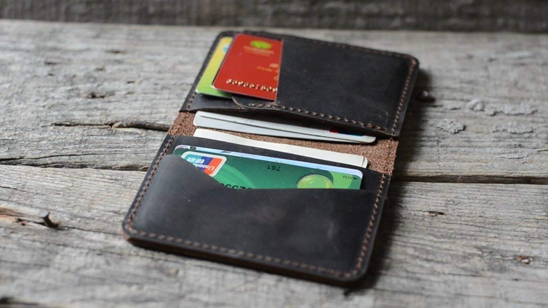 Handmade Distressed Men's Minimalist Leather Wallet Card Holder Wallets for Gifts Dark Brown style1
