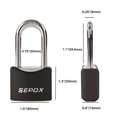 SEPOX® Twins 1-9/16" All-Weather Outdoor Padlocks Keyed Alike, Long Shackle, Solid Steel Lock, Heavy-Duty with Black Cover, Design for Gate Fence Cabinet Toolbox School Gym Locker with 2pcs Same Key