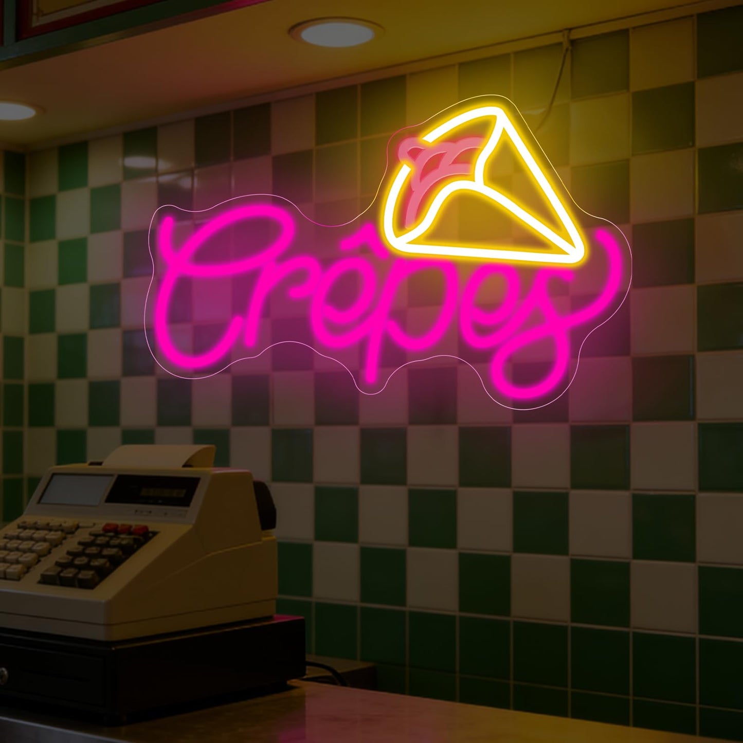 French Crepes Neon Sign, LED Neon Sign Wall Decor for Dessert Café Bakery Kitchen, Food Neon Signs for Wall Decor Gift for Crepe Lovers 16.7” × 10.8”