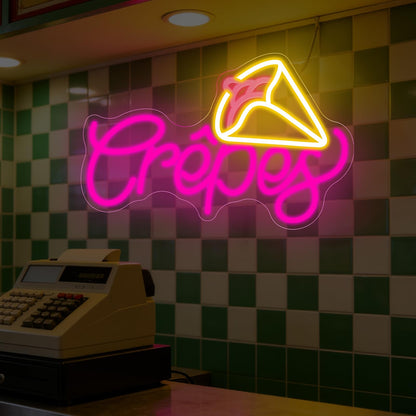 French Crepes Neon Sign, LED Neon Sign Wall Decor for Dessert Café Bakery Kitchen, Food Neon Signs for Wall Decor Gift for Crepe Lovers 16.7” × 10.8”