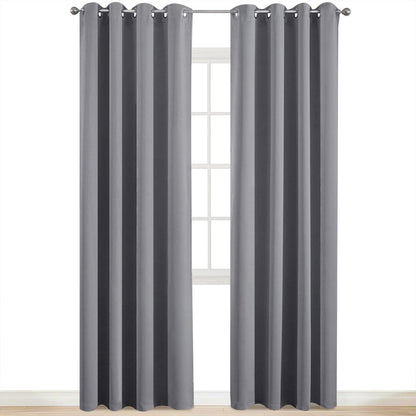 Yakamok Room Darkening Gray Blackout Curtains, Light Blocking Thermal Insulated Grommet Drapes for Bedroom Living Room, 52W x 84L, Grey Curtains, 2 Panels, 2 Tie Backs Included